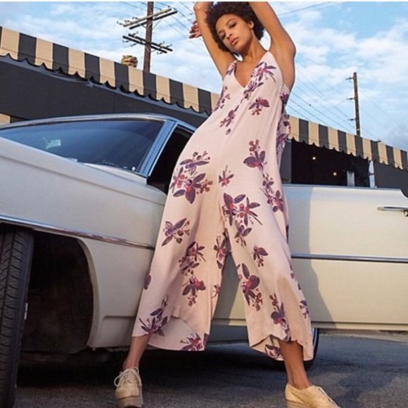 Free People Pants - Free People Dream Pink Floral Wide Leg Jumpsuit